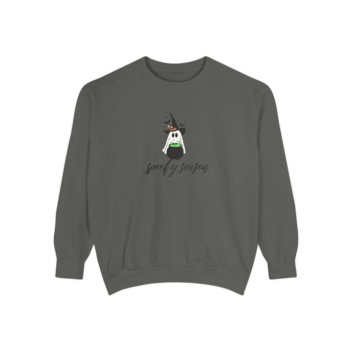 Spooky Season Sweatshirt Cozy Fall Apparel for Halloween Unisex Garment Dyed Gift Festival Wear Seasonal Fashion Pepper