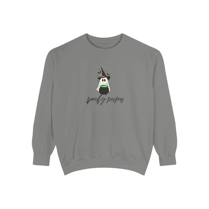 Spooky Season Sweatshirt Cozy Fall Apparel for Halloween Unisex Garment Dyed Gift Festival Wear Seasonal Fashion Grey