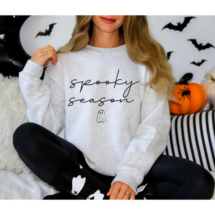 Spooky Season Sweatshirt Cozy Unisex Crewneck for Fall Halloween Apparel Gift Ideas Friends Trendy Lounge Wear Seasonal