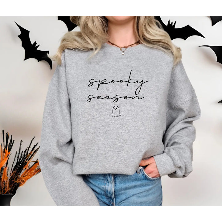 Spooky Season Sweatshirt Cozy Unisex Crewneck for Fall Halloween Apparel Gift Ideas Friends Trendy Lounge Wear Seasonal