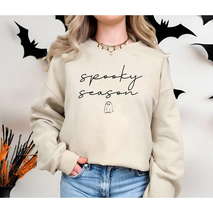 Spooky Season Sweatshirt Cozy Unisex Crewneck for Fall Halloween Apparel Gift Ideas Friends Trendy Lounge Wear Seasonal