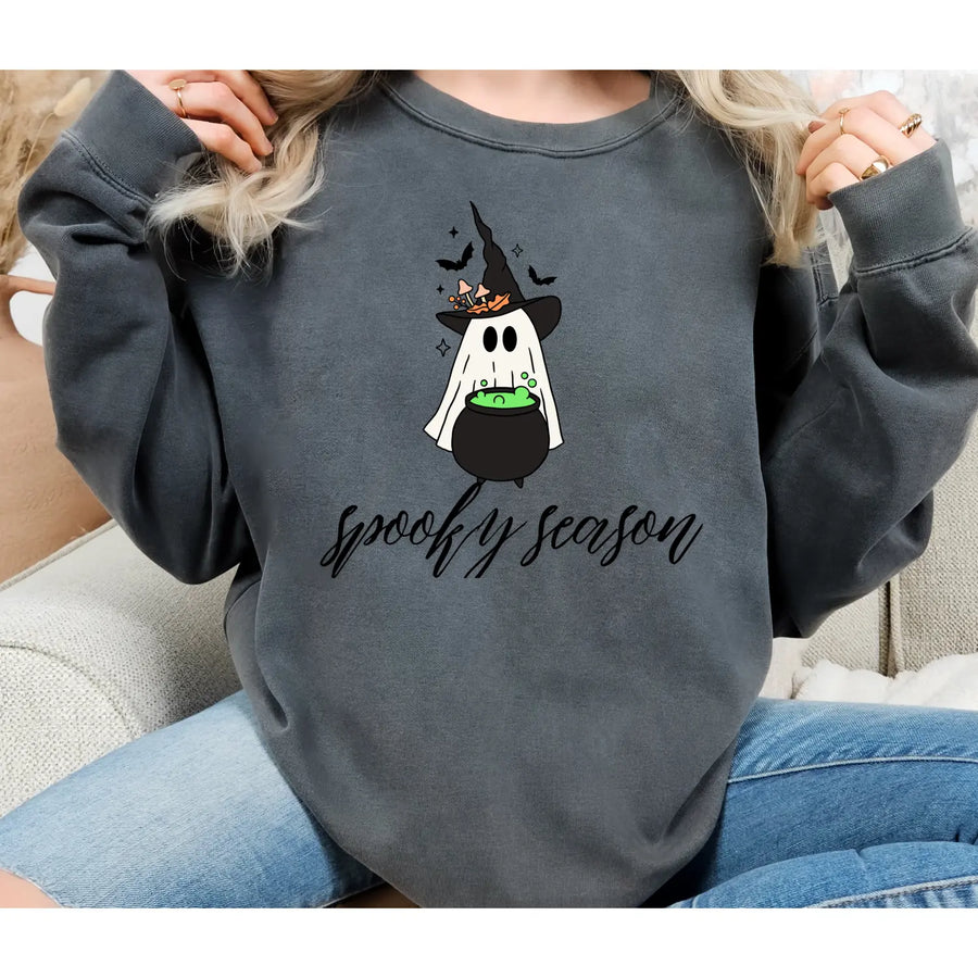 Spooky Vibes Unisex Sweatshirt Halloween Ghost Design Cozy Fall Fashion Perfect for Gifting Lover’s Gift Wardrobe