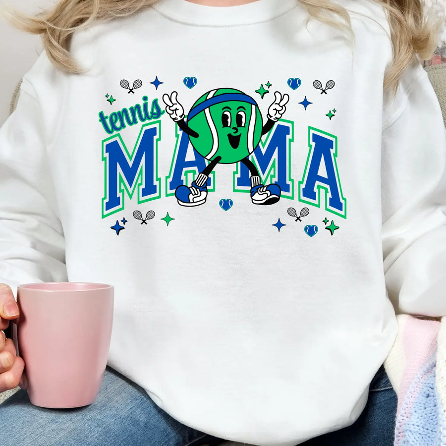 Tennis Mama Sweatshirt Cozy Unisex Crewneck Perfect Gift for Sports Moms Great Birthdays Mother’s Day Casual Wear