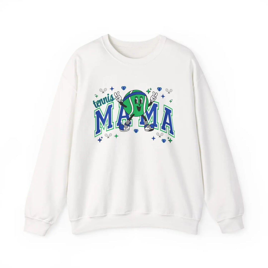 Tennis Mama Sweatshirt Cozy Unisex Crewneck Perfect Gift for Sports Moms Great Birthdays Mother’s Day Casual Wear White