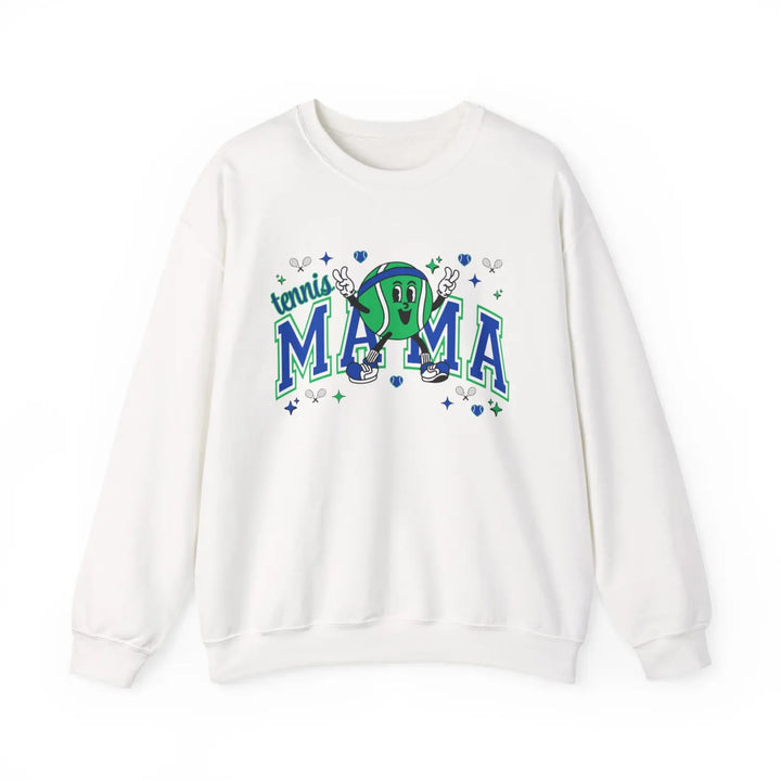 Tennis Mama Sweatshirt Cozy Unisex Crewneck Perfect Gift for Sports Moms Great Birthdays Mother’s Day Casual Wear White