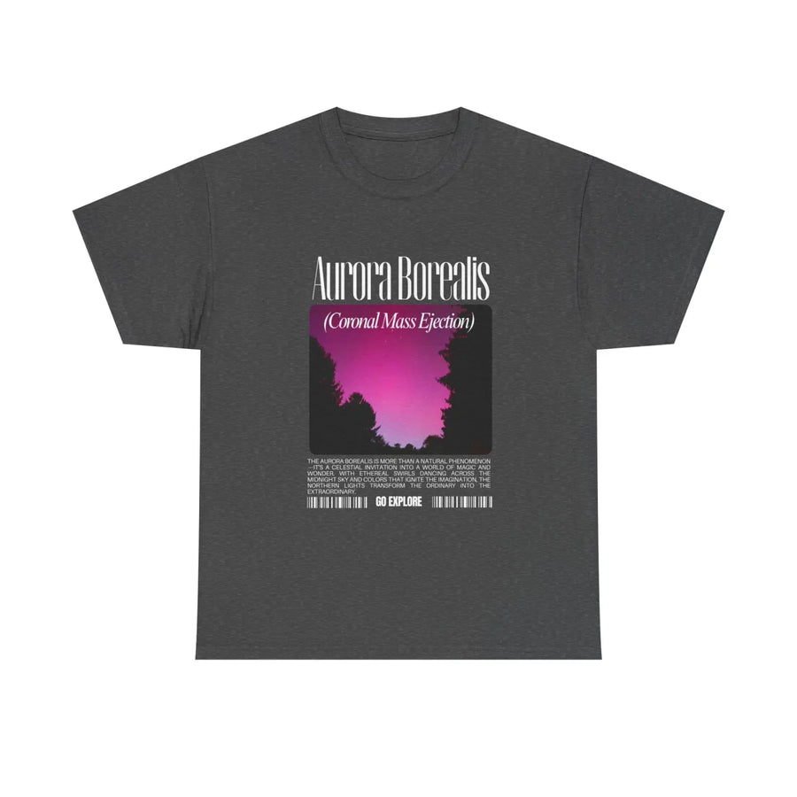 Northern Lights Unisex Heavy Cotton Tee - Go Explore Graphic T-Shirt - Natural Wonders Coronal Mass Ejection and Stars