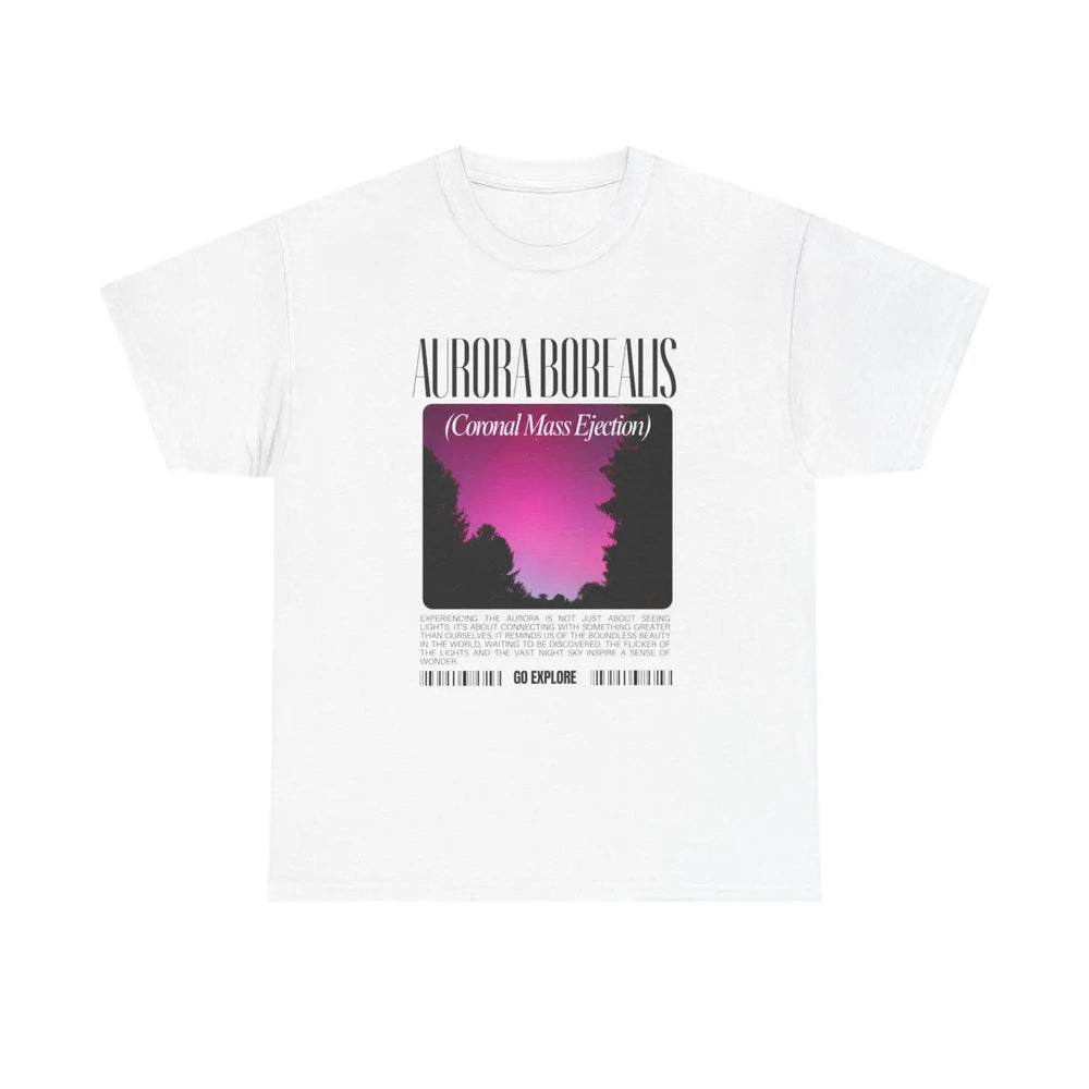 Northern Lights Unisex Heavy Cotton Tee - Go Explore Graphic T-Shirt - Natural Wonders Coronal Mass Ejection and Stars