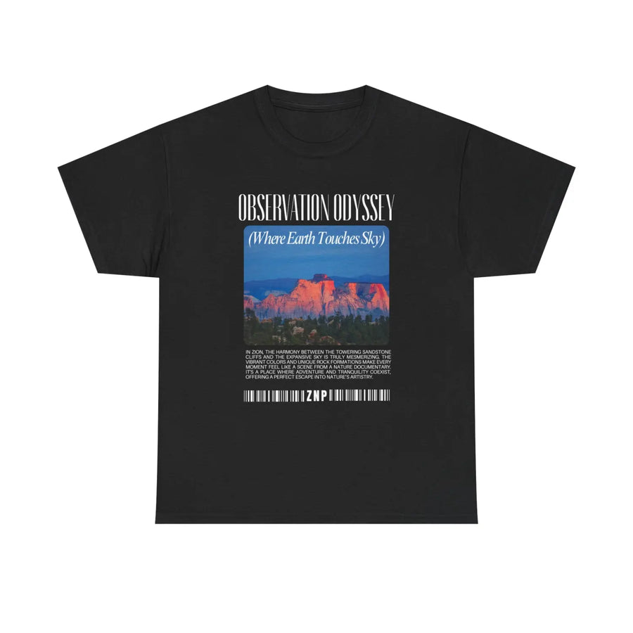 Observation Odyssey Unisex Heavy Cotton Tee - Nature-Inspired Graphic T-Shirt - Zion Park Angels Envy - Black / S
