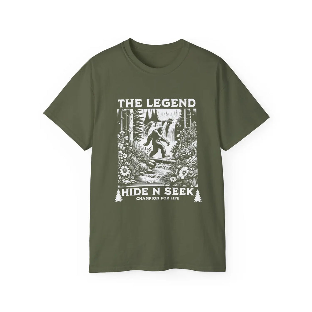 Bigfoot The Legend Hide N Seek Unisex Ultra Cotton Tee - Adventure & Nature Inspired Shirt - Guardian of - Military