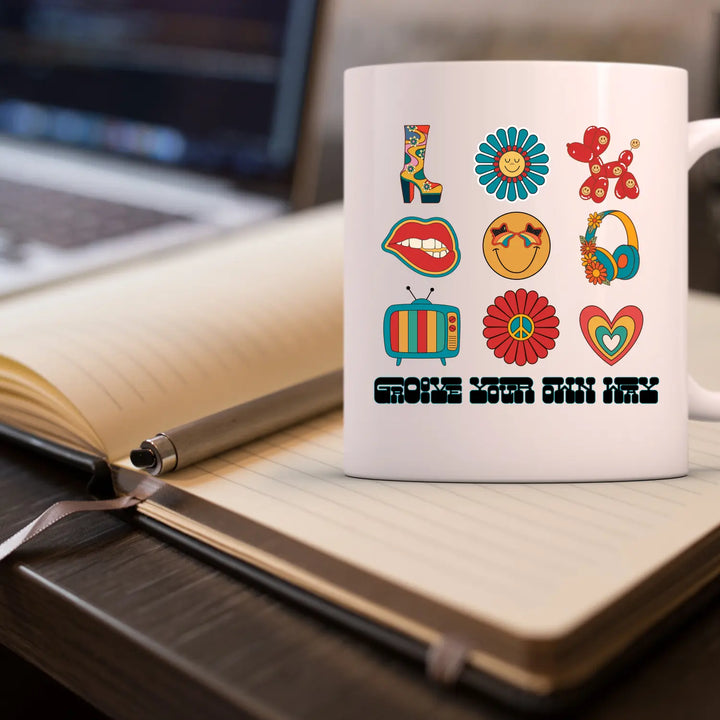 Vibrant Jumbo Mug 20oz – Retro Floral Design Perfect for Gifts Home Décor Coffee Lovers Boho Style Unique - White