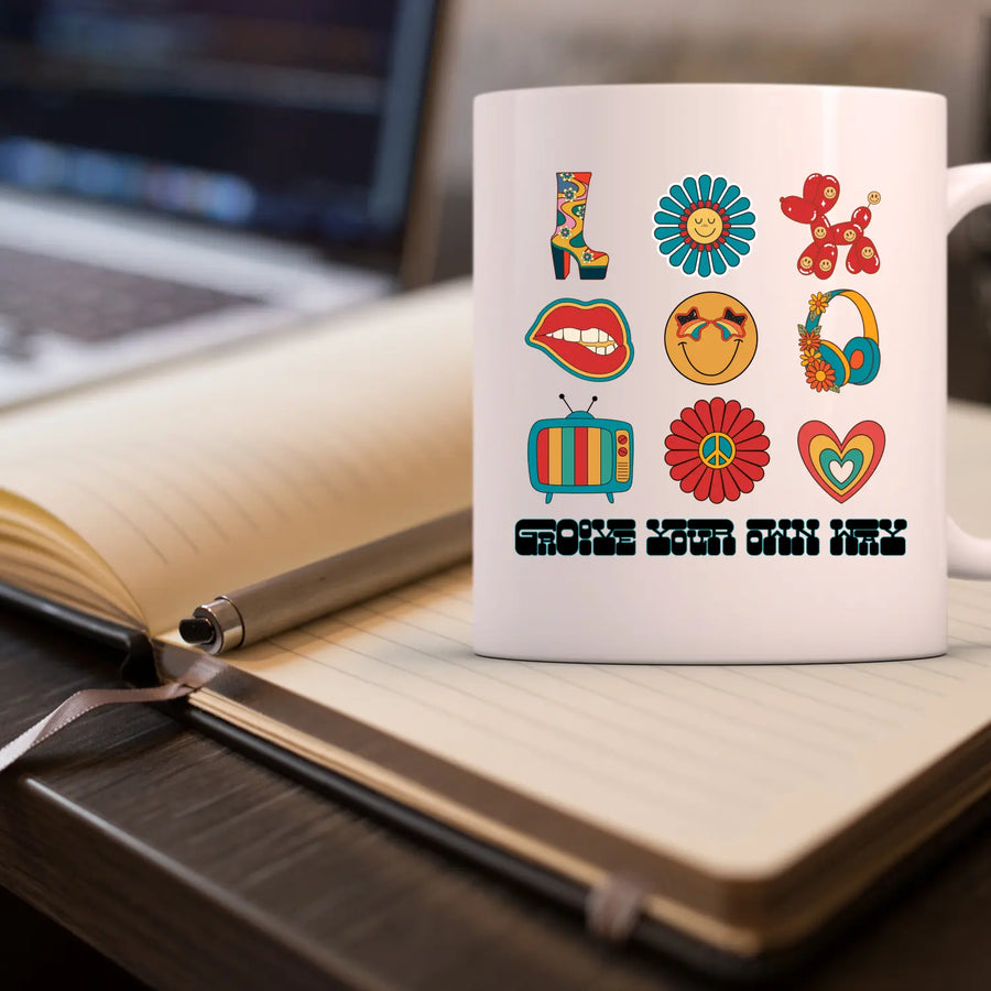 Vibrant Jumbo Mug 20oz – Retro Floral Design Perfect for Gifts Home Décor Coffee Lovers Boho Style Unique - White