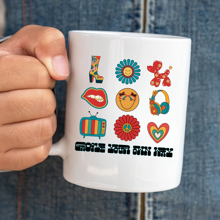 Vibrant Jumbo Mug 20oz – Retro Floral Design Perfect for Gifts Home Décor Coffee Lovers Boho Style Unique - White