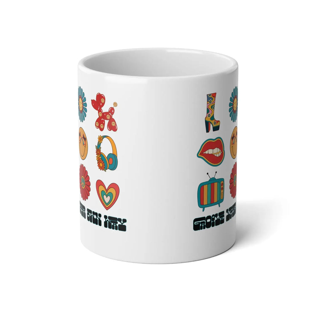 Vibrant Jumbo Mug 20oz – Retro Floral Design Perfect for Gifts Home Décor Coffee Lovers Boho Style Unique - White