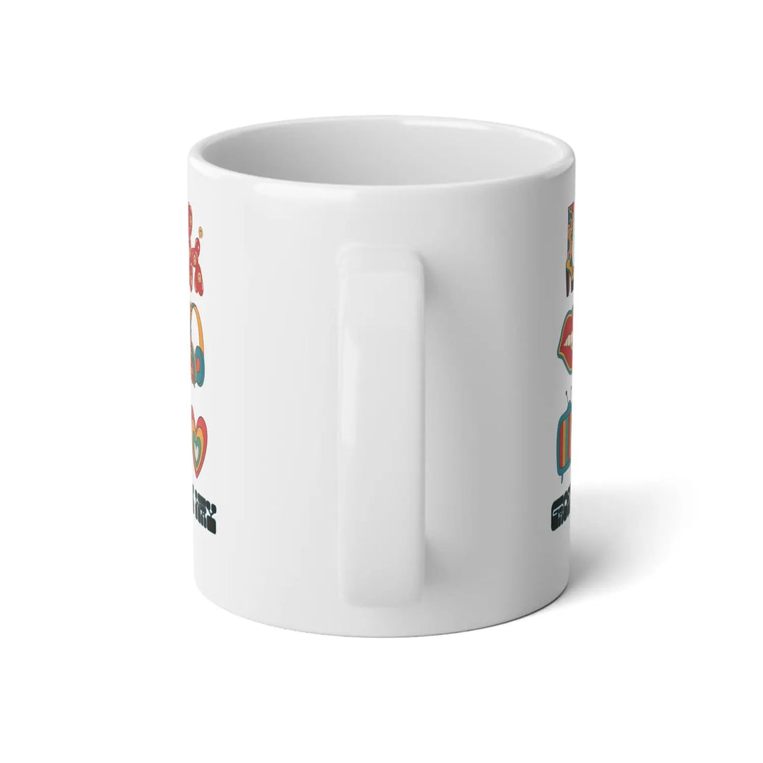 Vibrant Jumbo Mug 20oz – Retro Floral Design Perfect for Gifts Home Décor Coffee Lovers Boho Style Unique - White