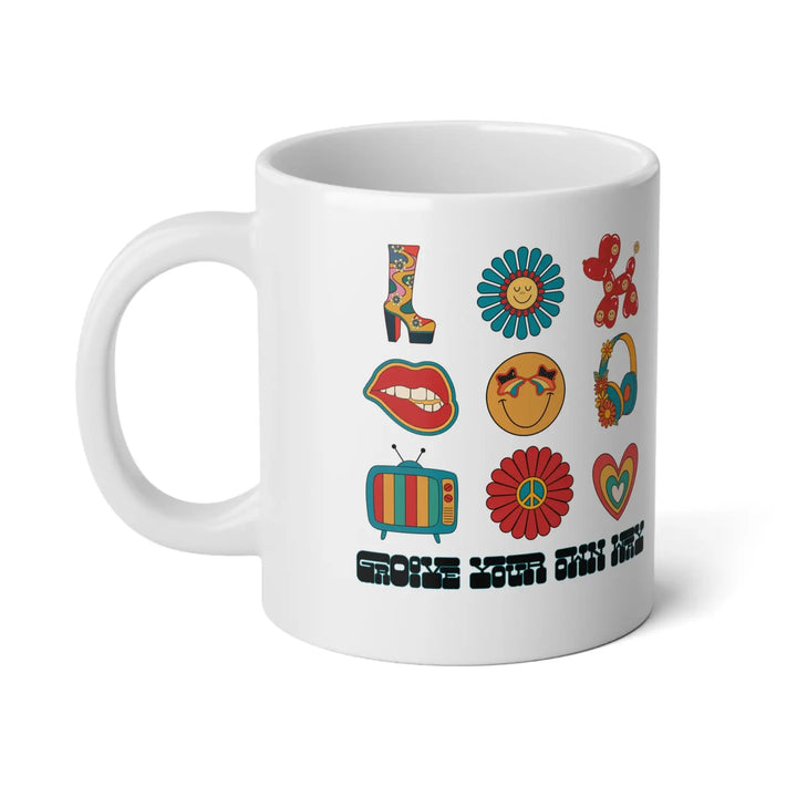 Vibrant Jumbo Mug 20oz – Retro Floral Design Perfect for Gifts Home Décor Coffee Lovers Boho Style Unique - White