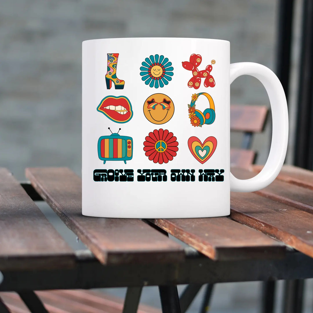 Vibrant Jumbo Mug 20oz – Retro Floral Design Perfect for Gifts Home Décor Coffee Lovers Boho Style Unique - White