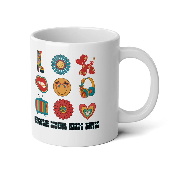 Vibrant Jumbo Mug 20oz – Retro Floral Design Perfect for Gifts Home Décor Coffee Lovers Boho Style Unique - White