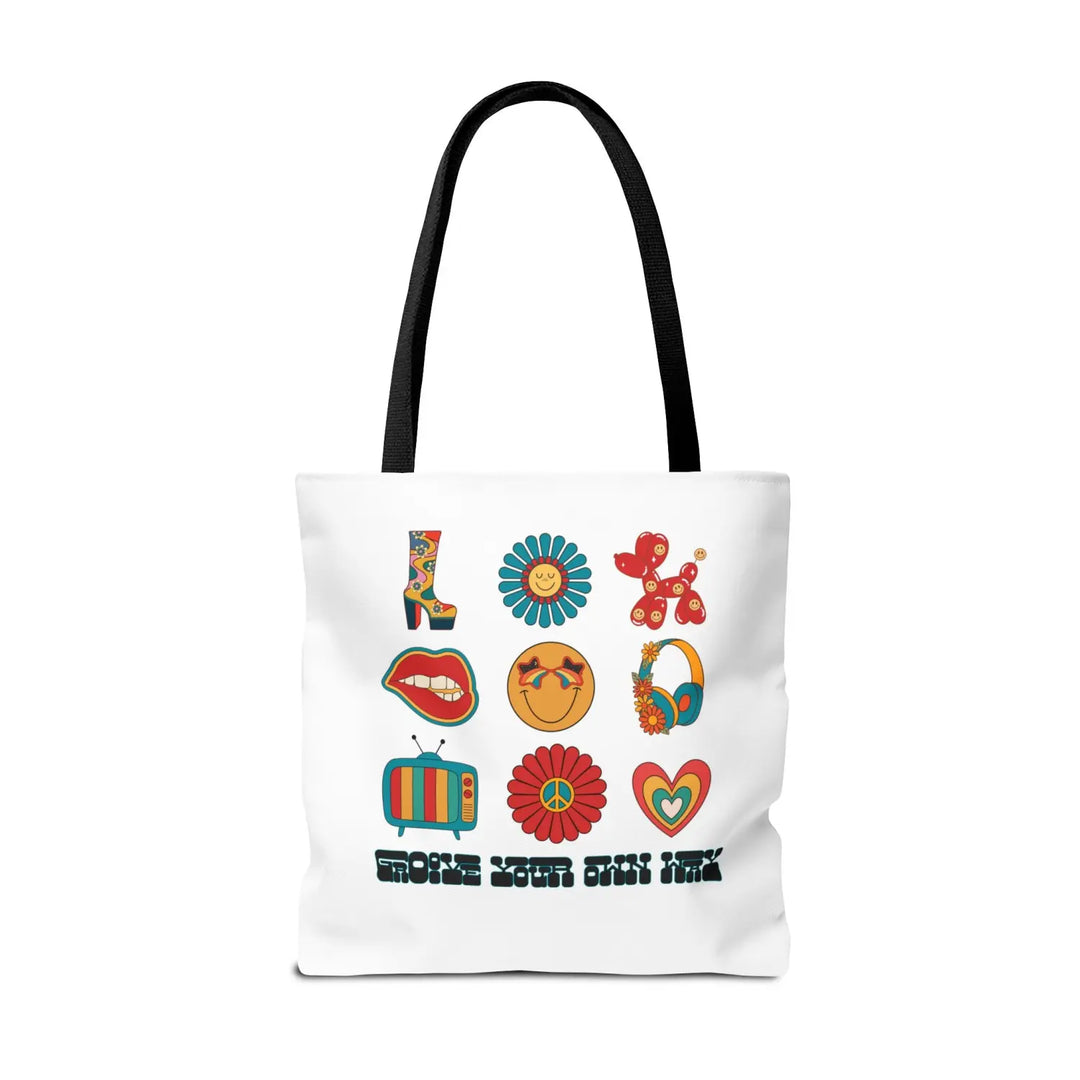 Vibrant Retro Tote Bag Stylish Shopper Floral & Fun Design Eco-Friendly Bags Gift for Her Everyday Use - 18’’ × / Black