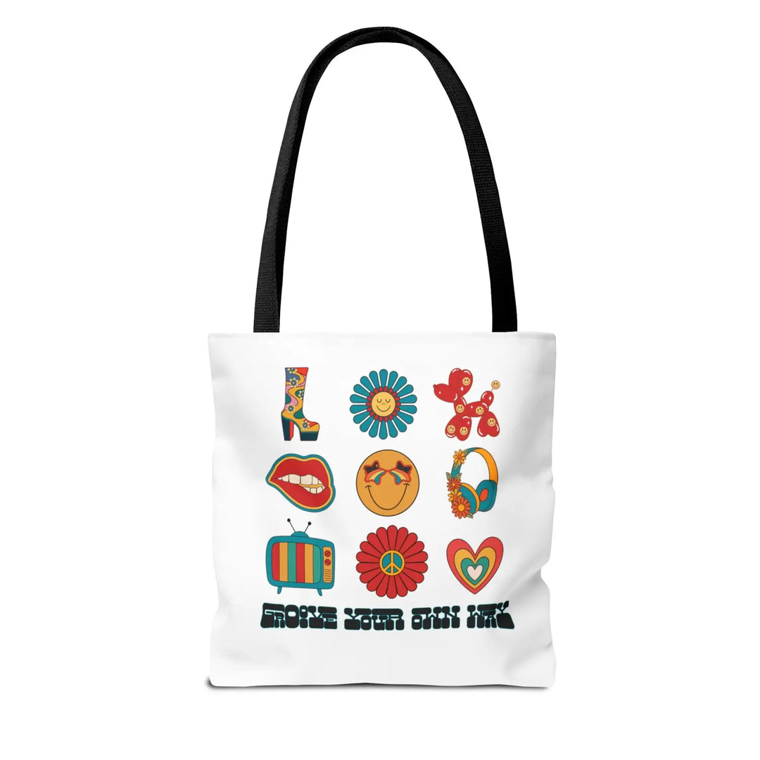 Vibrant Retro Tote Bag Stylish Shopper Floral & Fun Design Eco-Friendly Bags Gift for Her Everyday Use - 13’’ × / Black