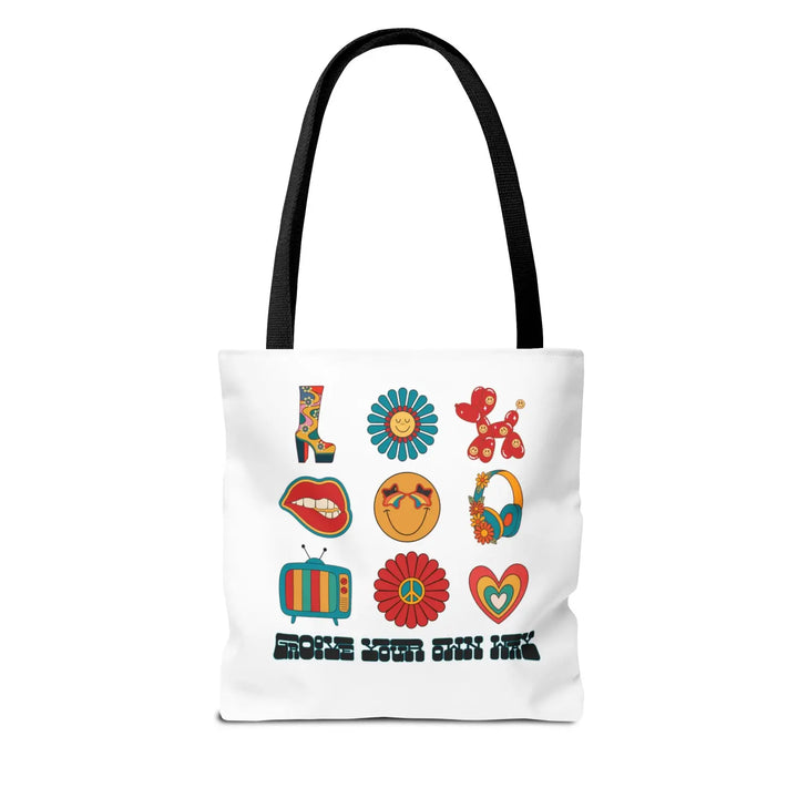 Vibrant Retro Tote Bag Stylish Shopper Floral & Fun Design Eco-Friendly Bags Gift for Her Everyday Use - 13’’ × / Black
