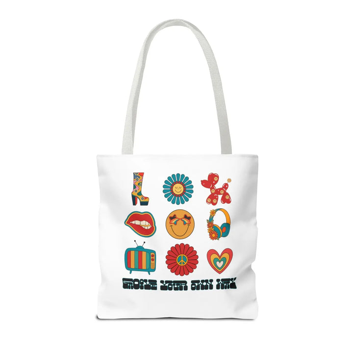 Vibrant Retro Tote Bag Stylish Shopper Floral & Fun Design Eco-Friendly Bags Gift for Her Everyday Use - 16’’ × / White