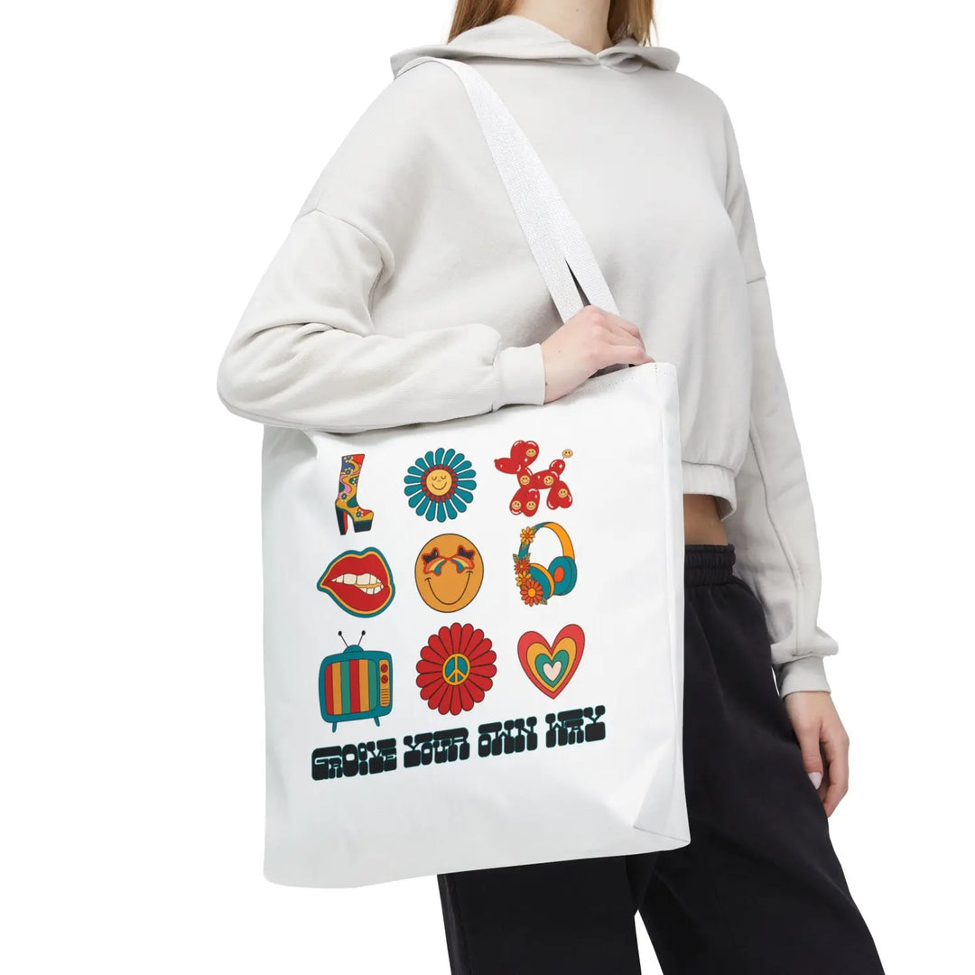 Vibrant Retro Tote Bag Stylish Shopper Floral & Fun Design Eco-Friendly Bags Gift for Her Everyday Use - 18’’ × / White