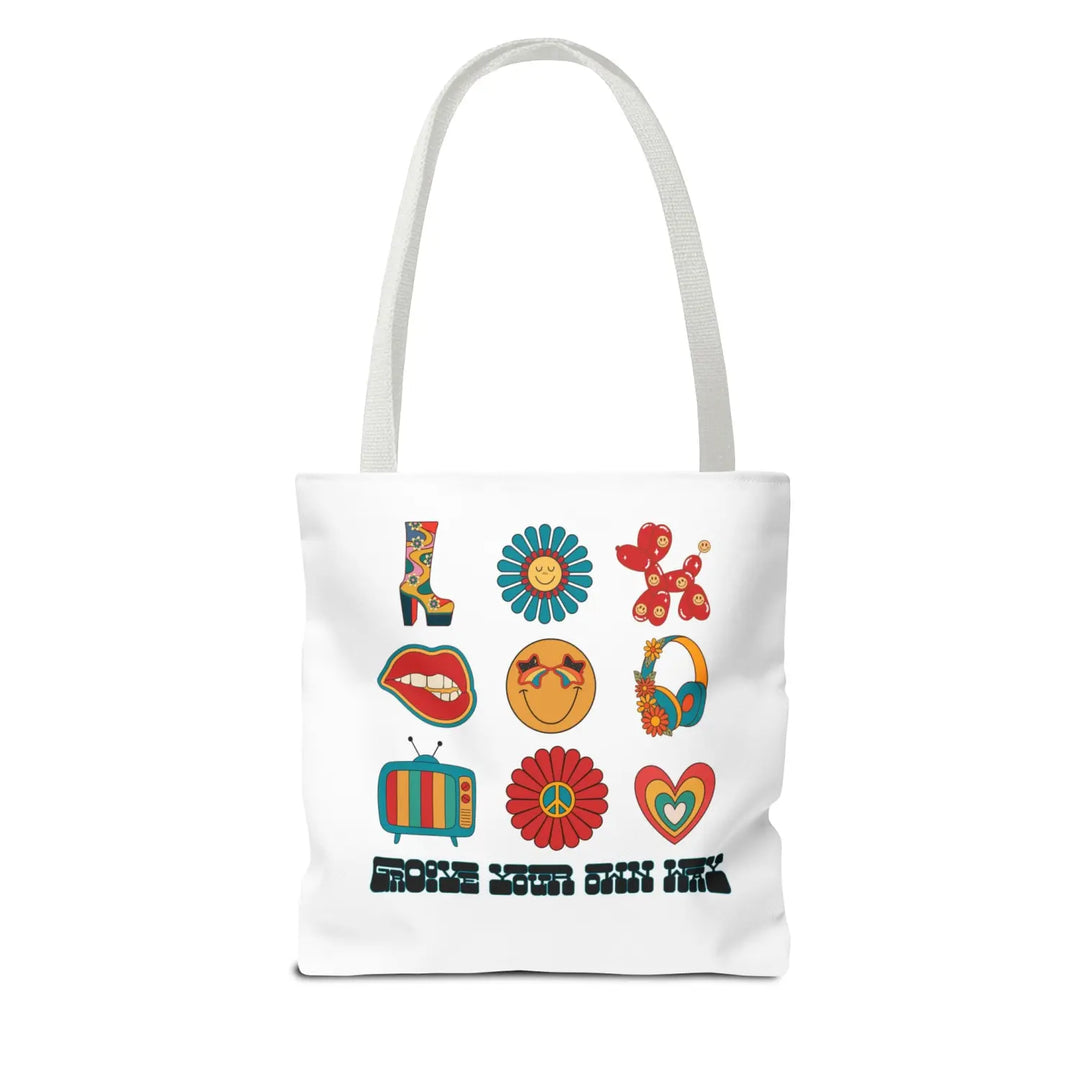 Vibrant Retro Tote Bag Stylish Shopper Floral & Fun Design Eco-Friendly Bags Gift for Her Everyday Use - 13’’ × / White