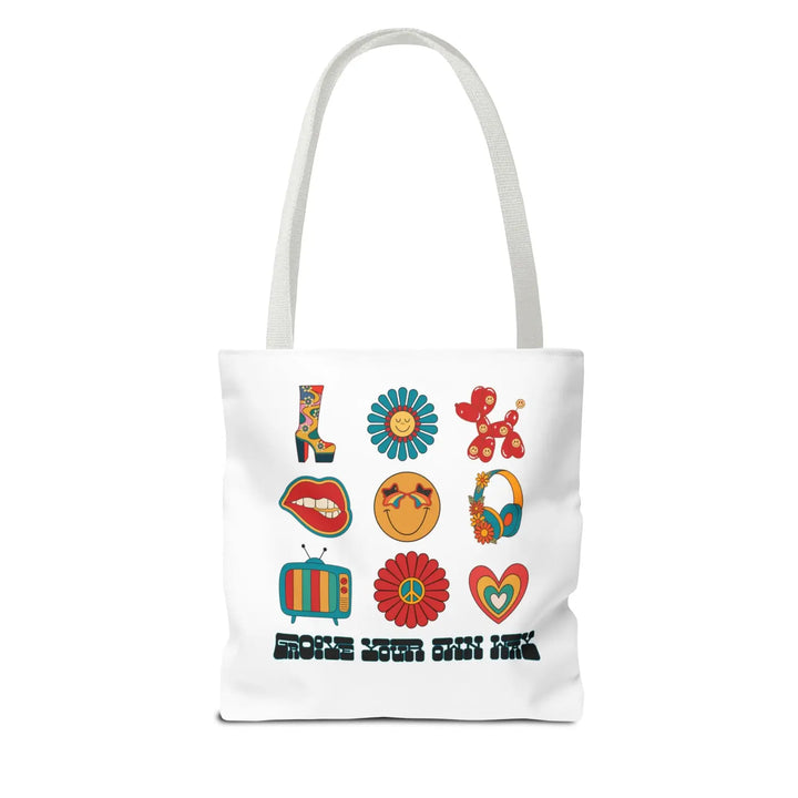 Vibrant Retro Tote Bag Stylish Shopper Floral & Fun Design Eco-Friendly Bags Gift for Her Everyday Use - 13’’ × / White