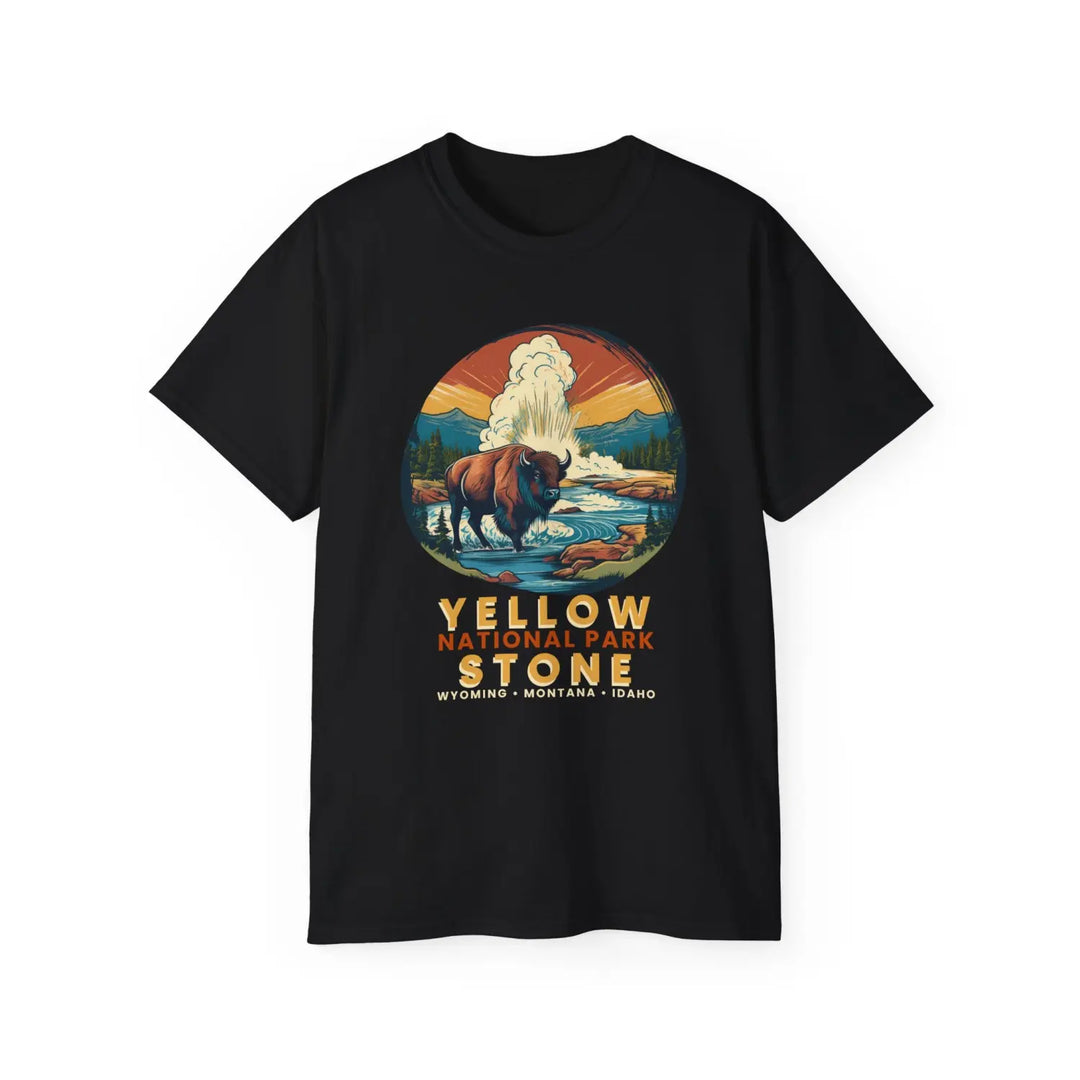 Vintage National Park Tee Yellowstone Graphic T-Shirt Outdoor Adventure Shirt Nature Lover Gift Travel Souvenir - Black