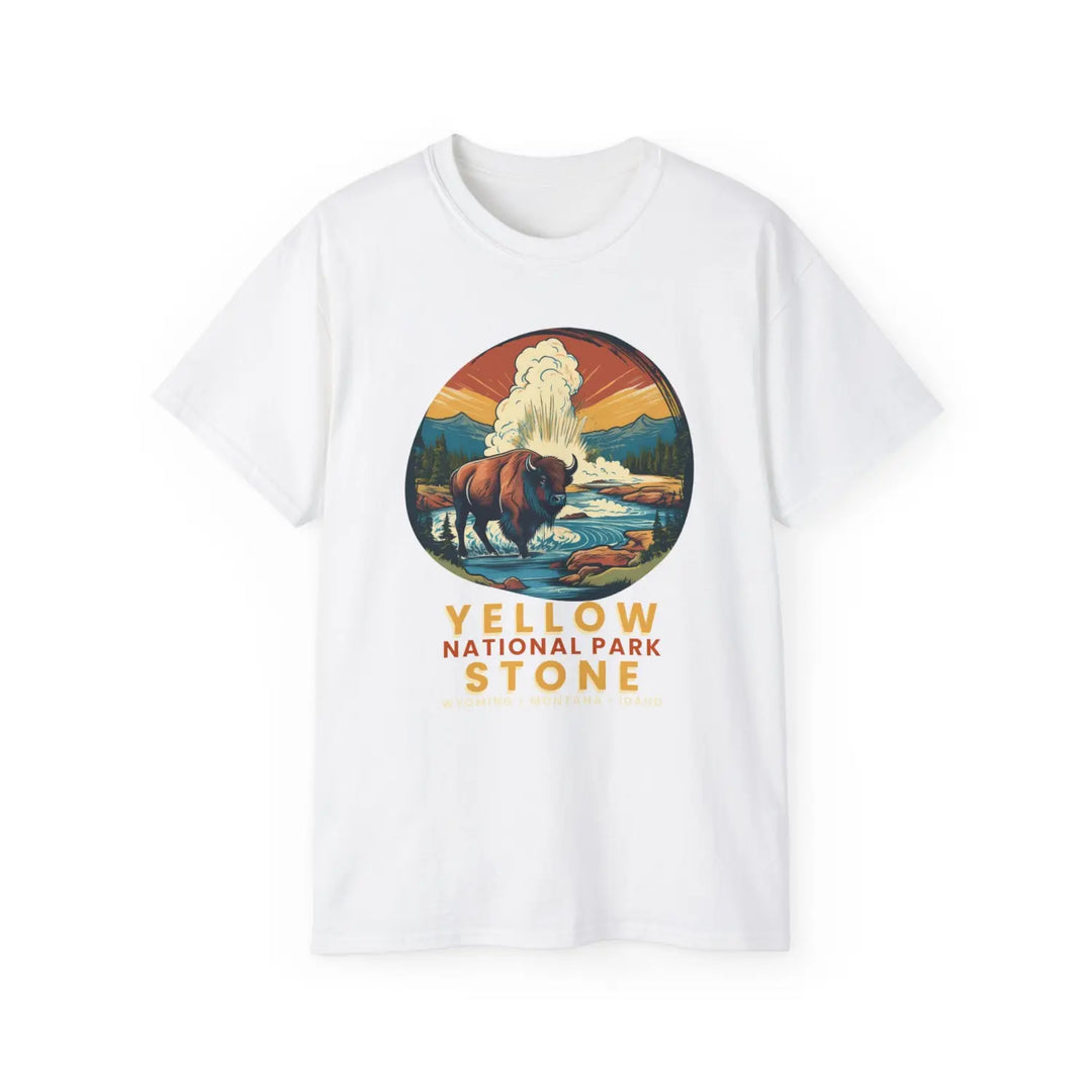 Vintage National Park Tee Yellowstone Graphic T-Shirt Outdoor Adventure Shirt Nature Lover Gift Travel Souvenir - White
