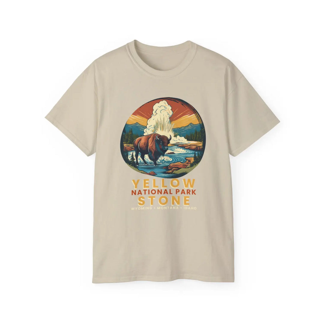 Vintage National Park Tee Yellowstone Graphic T-Shirt Outdoor Adventure Shirt Nature Lover Gift Travel Souvenir - Sand