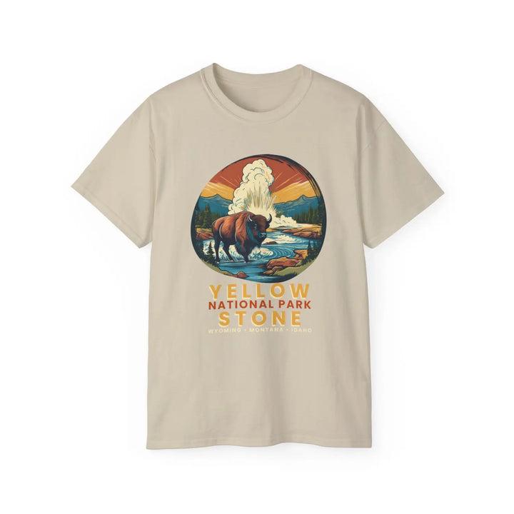 Vintage National Park Tee Yellowstone Graphic T-Shirt Outdoor Adventure Shirt Nature Lover Gift Travel Souvenir - Sand