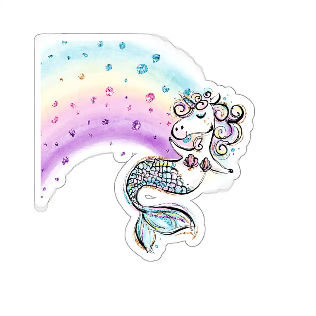 Mermicorn and Rainbow Sticker - Colorful Fun & Motivational Kiss-Cut - 3’’ × / White - Paper products