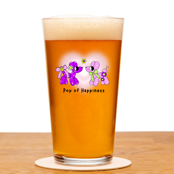 Whimsical Mixing Glass with ’Pop of Happiness’ Design Fun Drinkware Cute Gift for Dog Lovers Kitchen Decor Summer Party