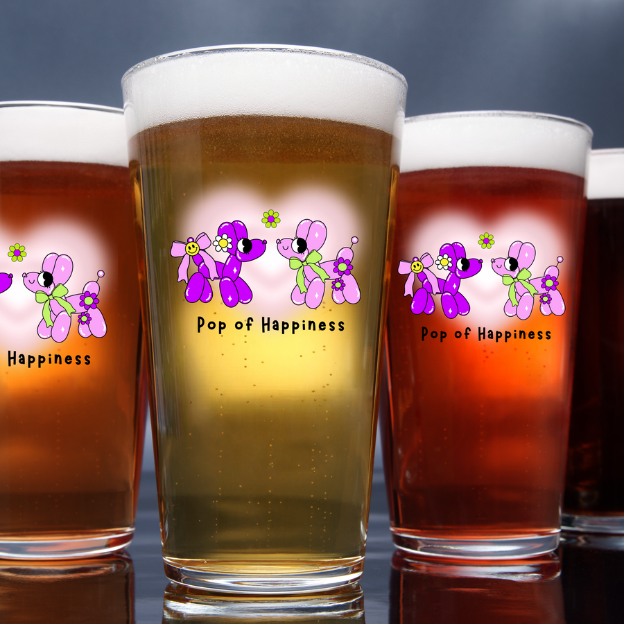 Whimsical Mixing Glass with ’Pop of Happiness’ Design Fun Drinkware Cute Gift for Dog Lovers Kitchen Decor Summer Party