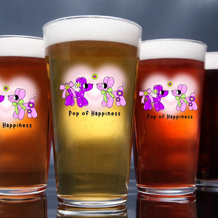 Whimsical Mixing Glass with ’Pop of Happiness’ Design Fun Drinkware Cute Gift for Dog Lovers Kitchen Decor Summer Party