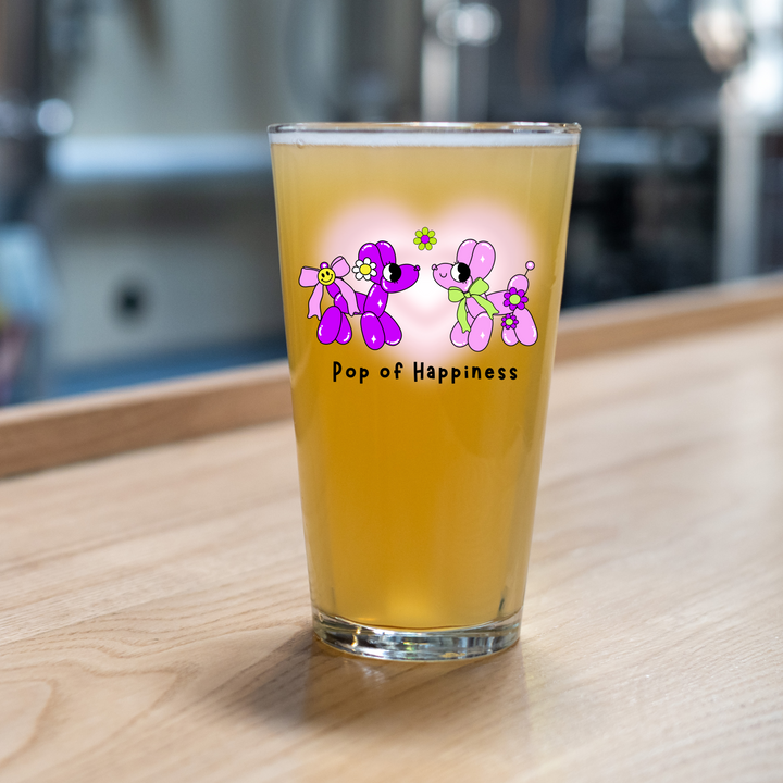 Whimsical Mixing Glass with ’Pop of Happiness’ Design Fun Drinkware Cute Gift for Dog Lovers Kitchen Decor Summer Party