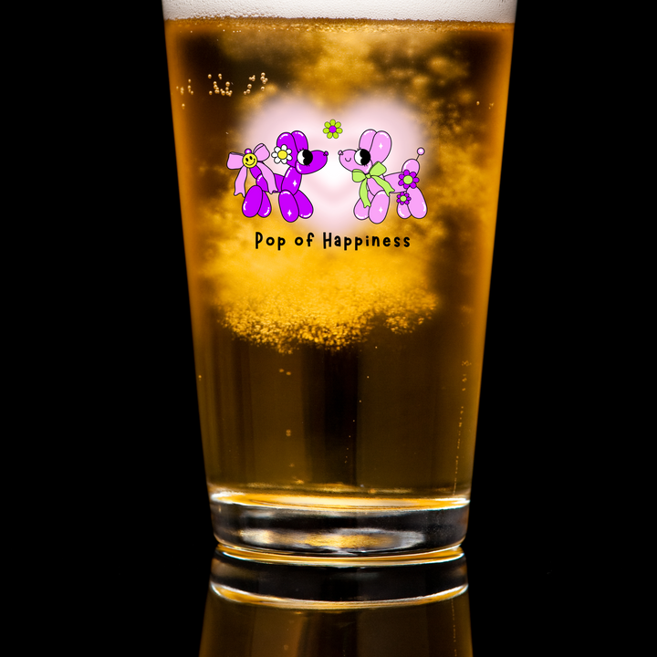 Whimsical Mixing Glass with ’Pop of Happiness’ Design Fun Drinkware Cute Gift for Dog Lovers Kitchen Decor Summer Party
