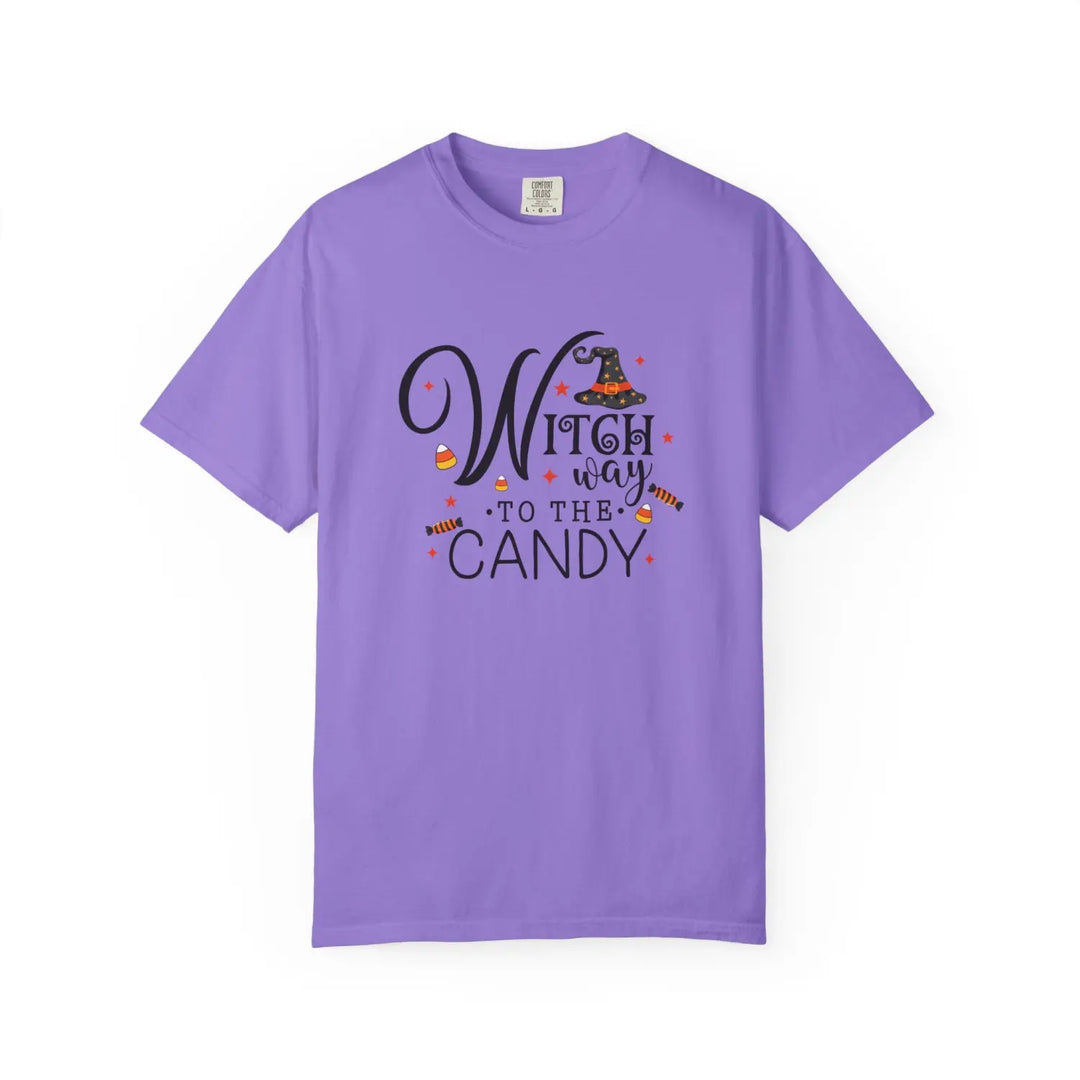 Witch Way to the Candy T Shirt Unisex Halloween Tee Spooky Seasonal Apparel Trick or Treat Fun Gift for Lovers Witchy