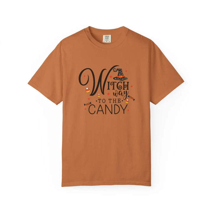 Witch Way to the Candy T Shirt Unisex Halloween Tee Spooky Seasonal Apparel Trick or Treat Fun Gift for Lovers Witchy