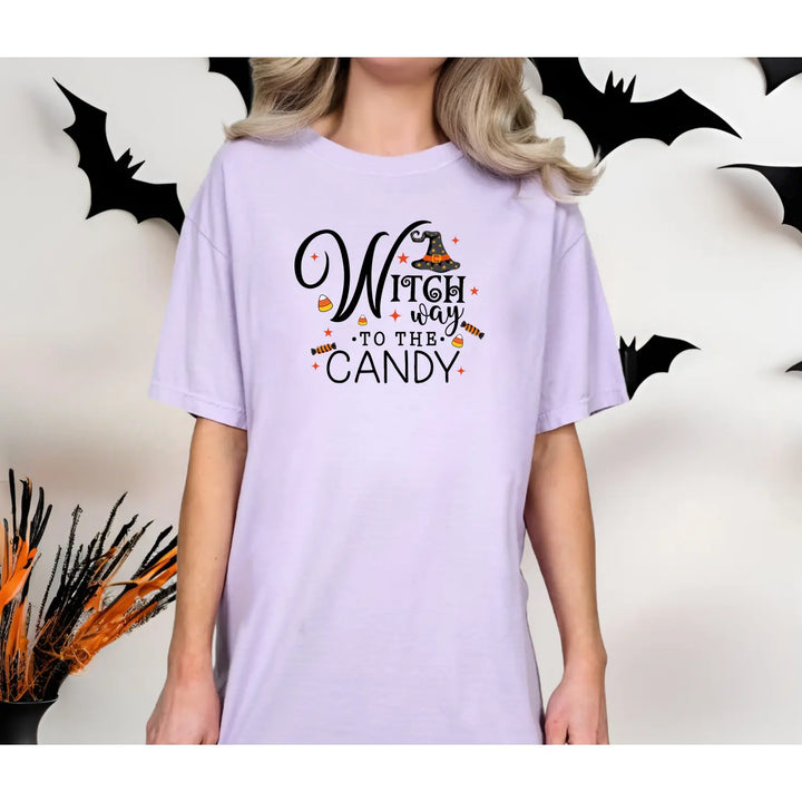 Witch Way to the Candy T Shirt Unisex Halloween Tee Spooky Seasonal Apparel Trick or Treat Fun Gift for Lovers Witchy