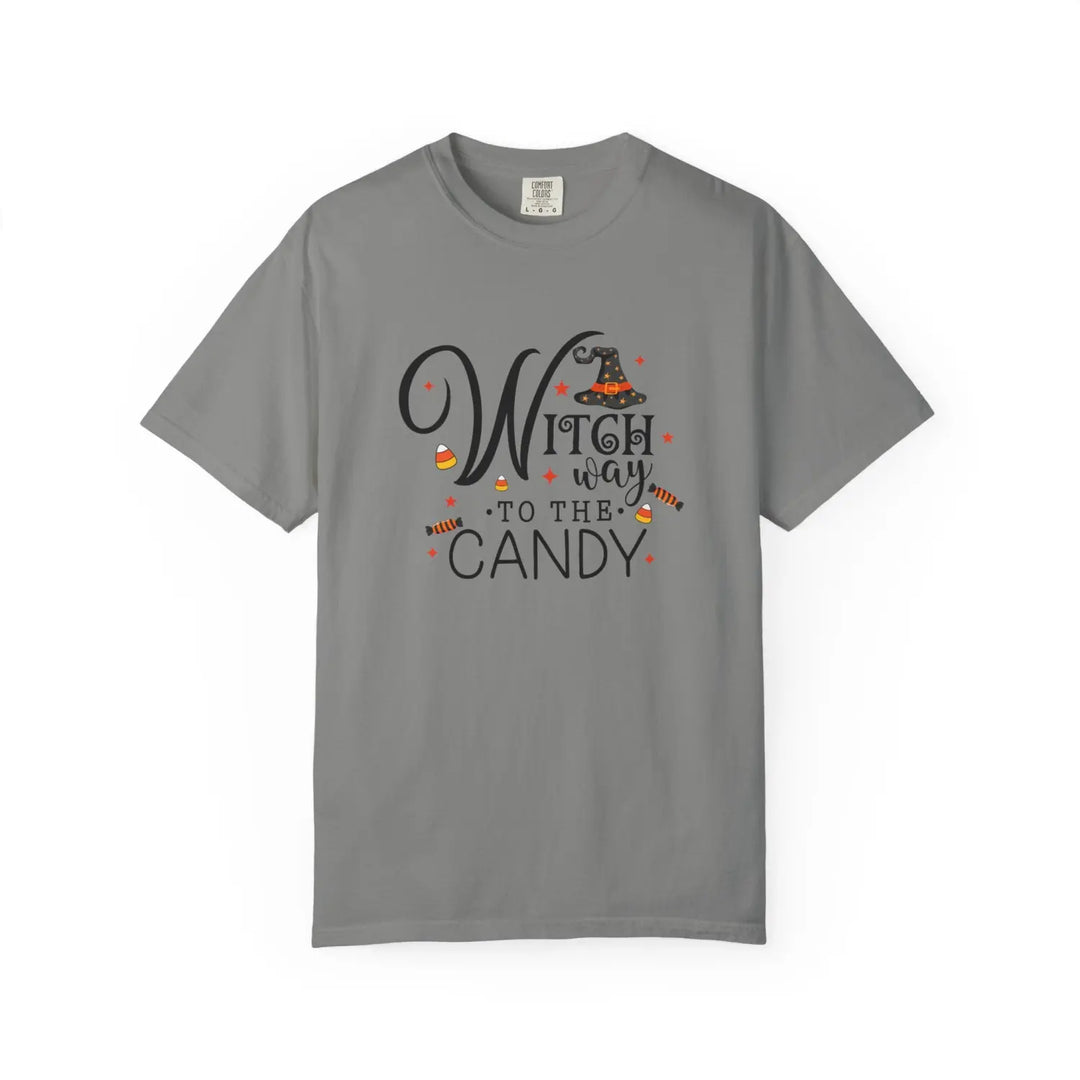 Witch Way to the Candy T Shirt Unisex Halloween Tee Spooky Seasonal Apparel Trick or Treat Fun Gift for Lovers Witchy