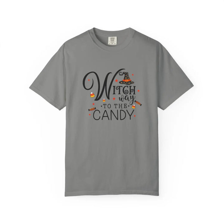 Witch Way to the Candy T Shirt Unisex Halloween Tee Spooky Seasonal Apparel Trick or Treat Fun Gift for Lovers Witchy