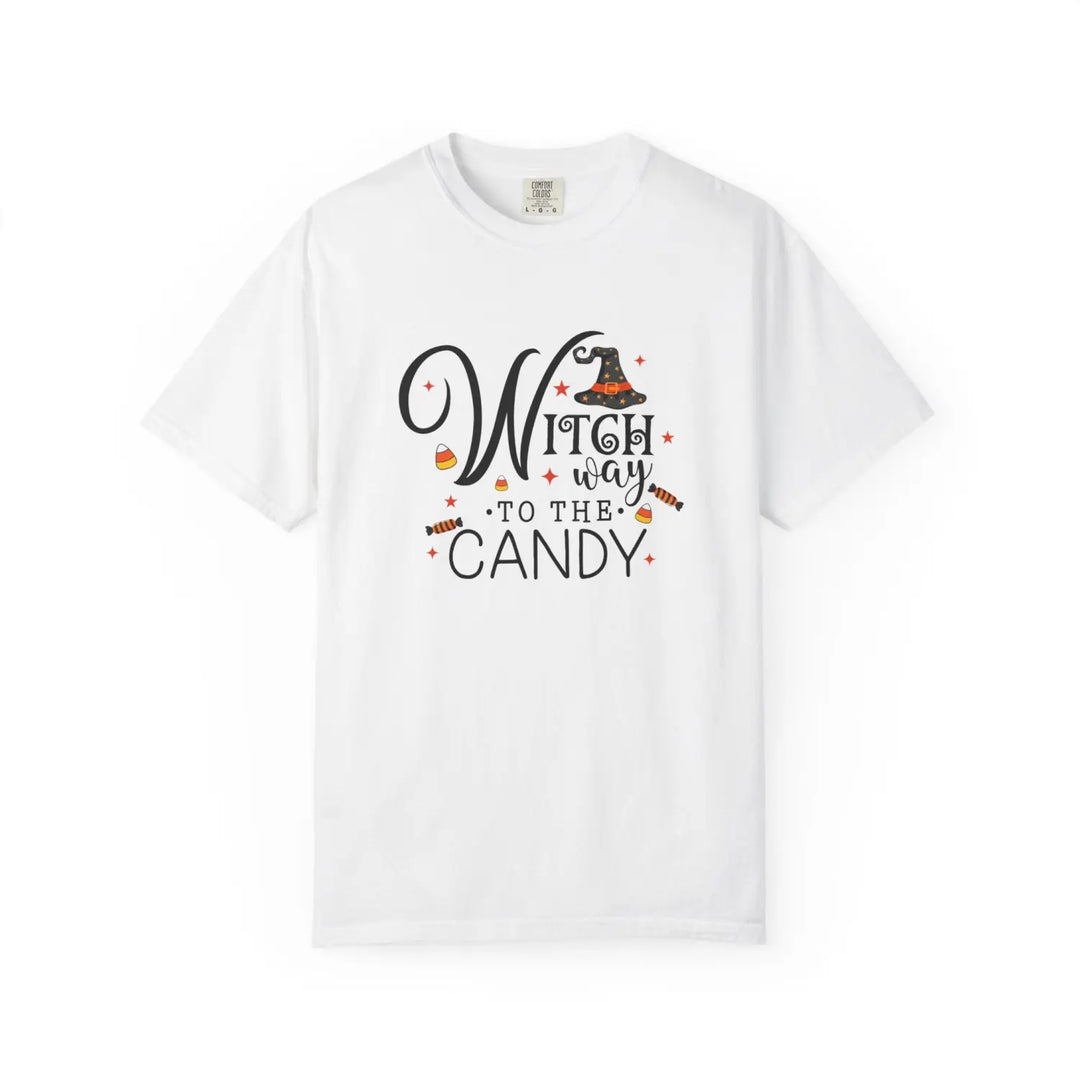 Witch Way to the Candy T Shirt Unisex Halloween Tee Spooky Seasonal Apparel Trick or Treat Fun Gift for Lovers Witchy