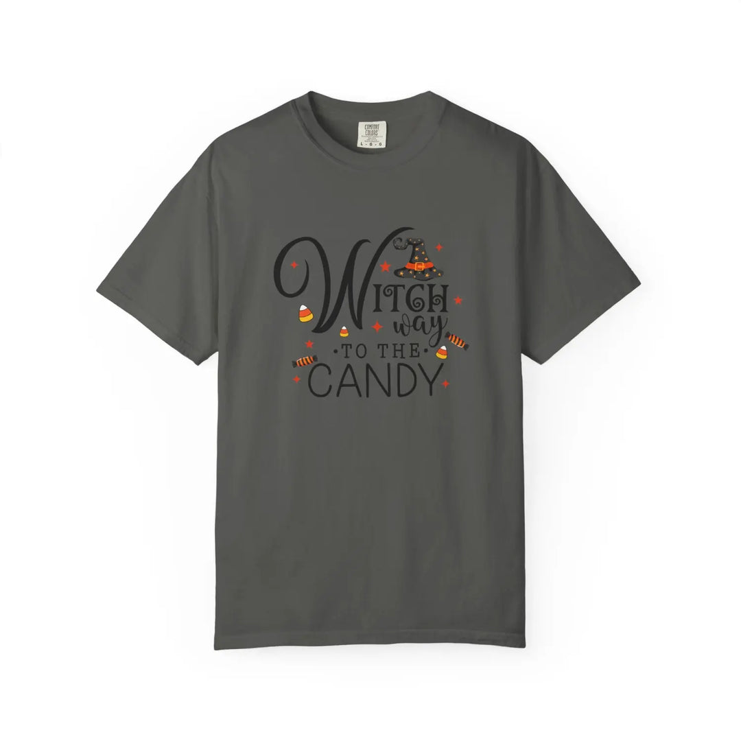 Witch Way to the Candy T Shirt Unisex Halloween Tee Spooky Seasonal Apparel Trick or Treat Fun Gift for Lovers Witchy