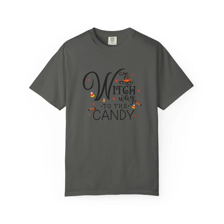 Witch Way to the Candy T Shirt Unisex Halloween Tee Spooky Seasonal Apparel Trick or Treat Fun Gift for Lovers Witchy