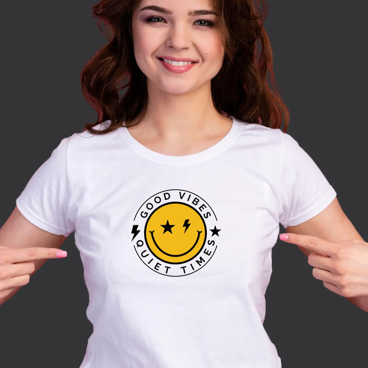 Women’s Tee - Good Vibes Relaxation Shirt with Smiley Face Design - T-Shirt