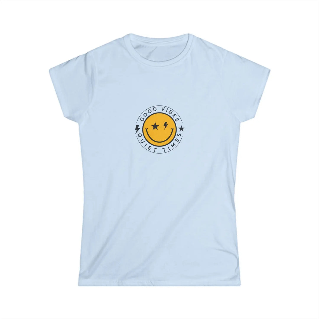Women’s Tee - Good Vibes Relaxation Shirt with Smiley Face Design - Light Blue / S - T-Shirt
