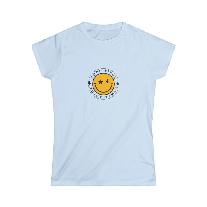 Women’s Tee - Good Vibes Relaxation Shirt with Smiley Face Design - Light Blue / S - T-Shirt
