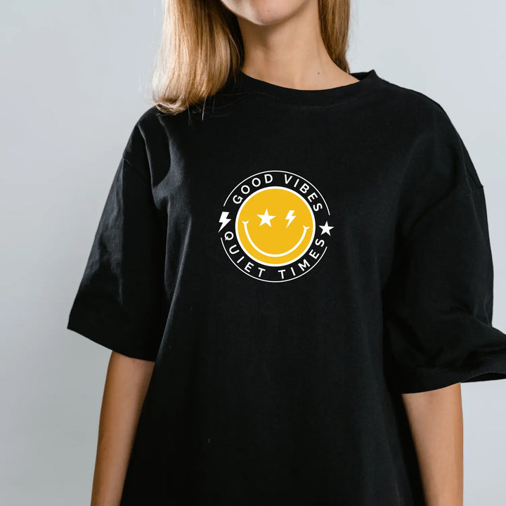 Women’s Tee - Good Vibes Relaxation Shirt with Smiley Face Design - T-Shirt